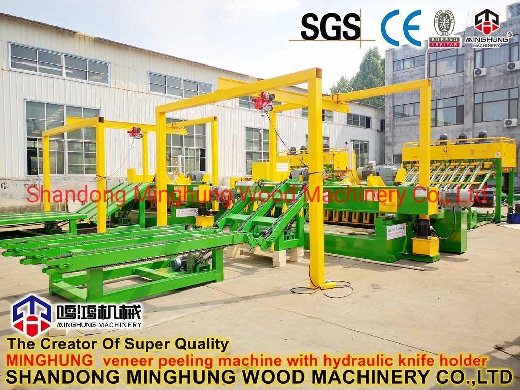 Spindleless Rotary Wood Log Tree Veneer Production Peeling Machine dengan Dudukan Pisau Hidrolik