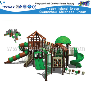 Vergnügungspark im freien Kunststoff Rutsche Kinder Baum Haus verzinktem Stahl Spielplatz zu verkaufen (HA-04201)