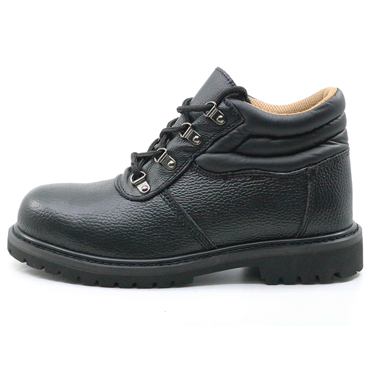 Oil resistant black leather goodyear welted safety shoe with steel toe