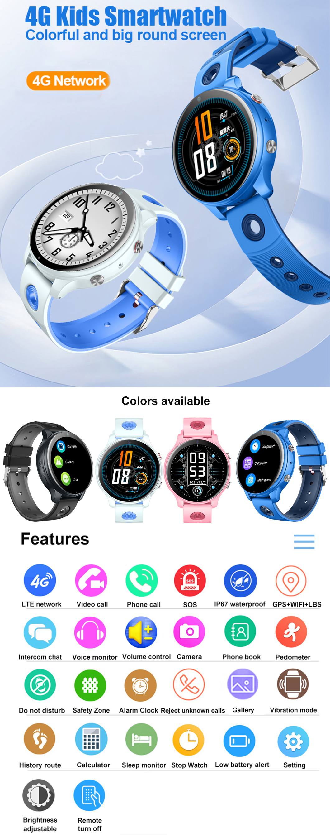 Safe Round Screen 4G Kids GPS Tracker D42U Tracker GPS per bambini con schermo rotondo sicuro 4G D42U