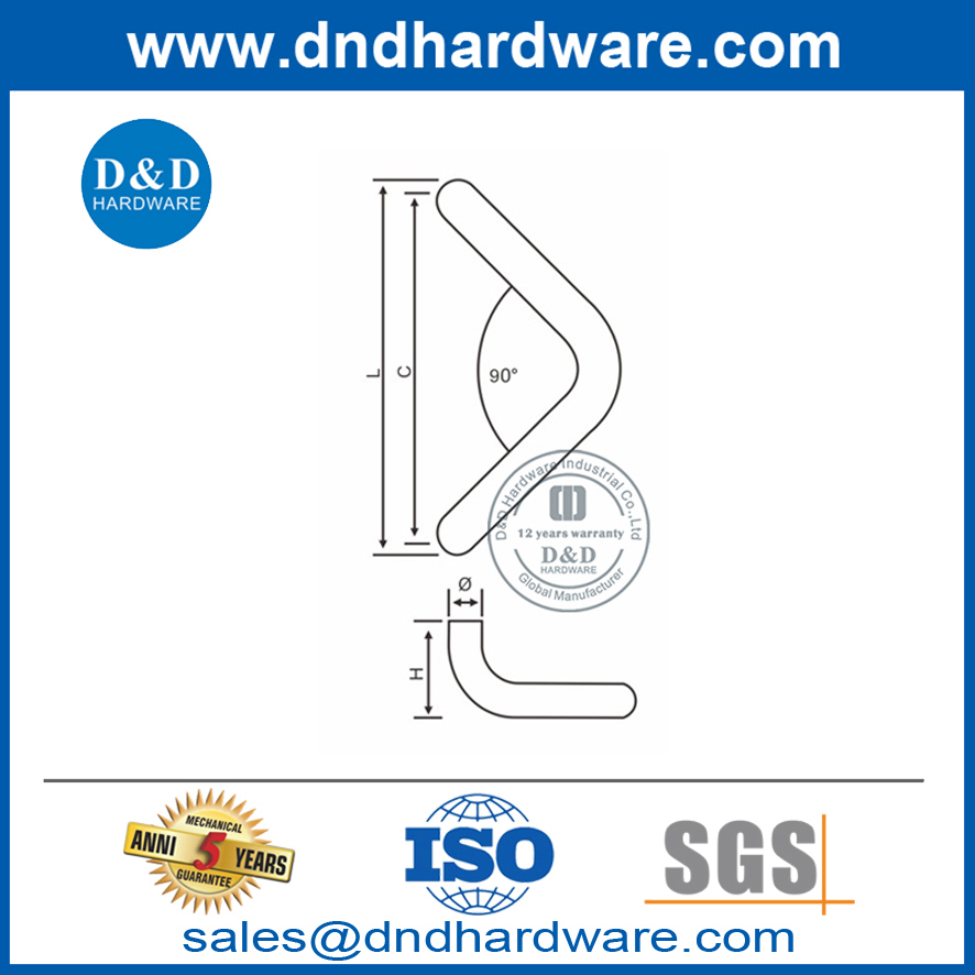 Tirador de puerta de vidrio especial plateado de esquina de 90 grados de acero inoxidable-DDPH012