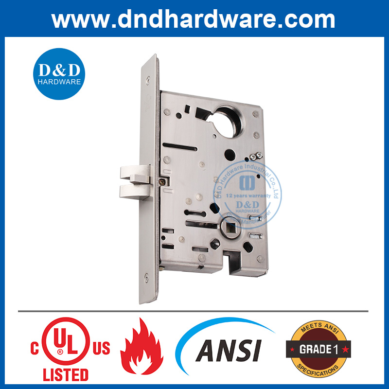 Cerradura de embutir para puerta de paso de acero inoxidable 304 UL ANSI grado 1-DDAL01 F01