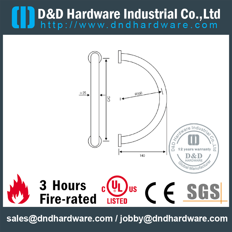 Tirador pulido de acero inoxidable para puerta de baño interior-DDPH032