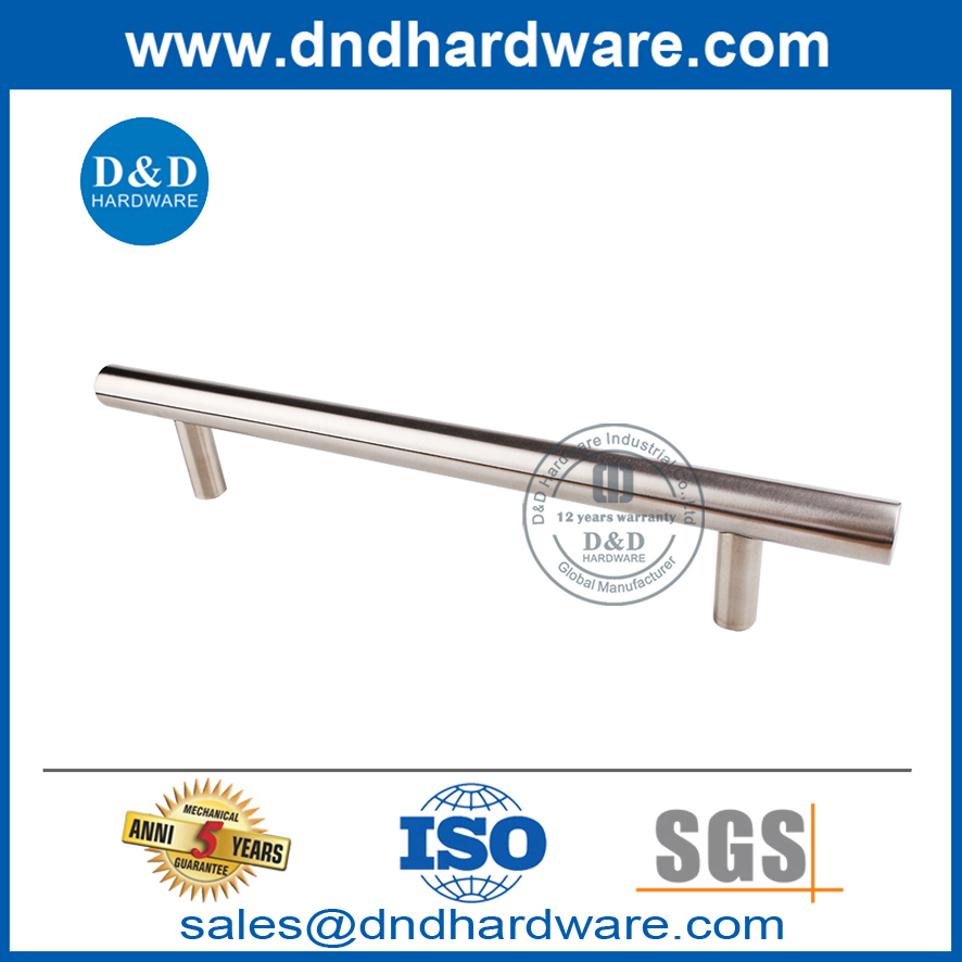 Tirador de un solo lado con barra en T de acero inoxidable plateado para puerta de vidrio de entrada-DDPH021