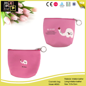Pink Color Printing PU leather Zipper Jewelry Pouch