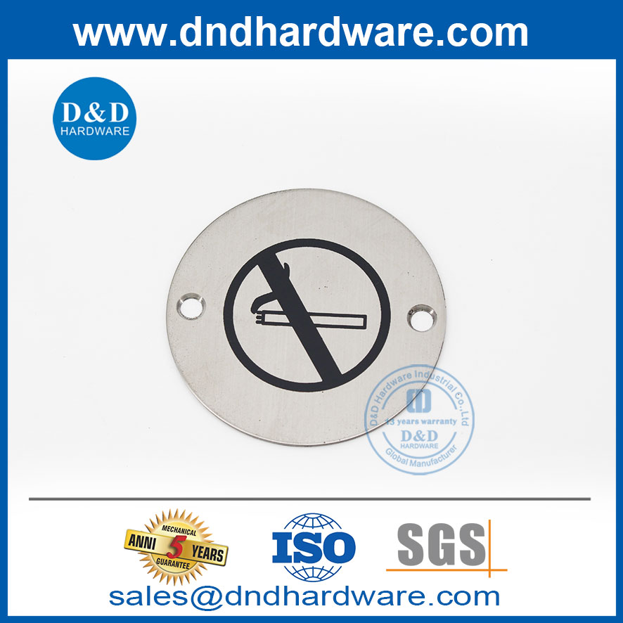 Placa de señalización redonda de no fumar de acero inoxidable 316-DDSP008