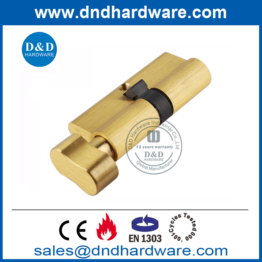 Cilindro Euro Lock de seguridad de latón satinado con giro de pulgar-DDLC007