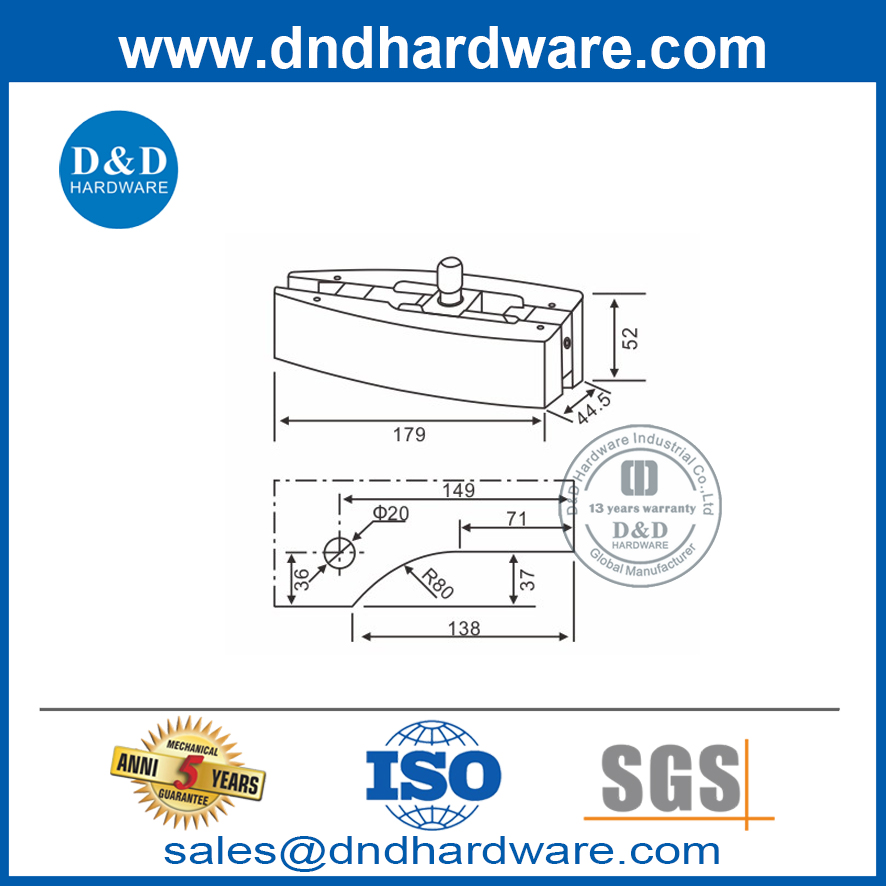 Puerta de vidrio sin marco de aluminio con accesorios de parche-DDPT008