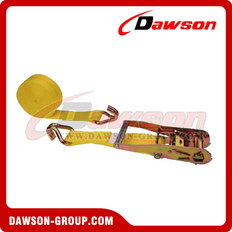 2" x 27' Custom Polyester Ratchet Tie Down Lashing Strap with Double J-Hook
