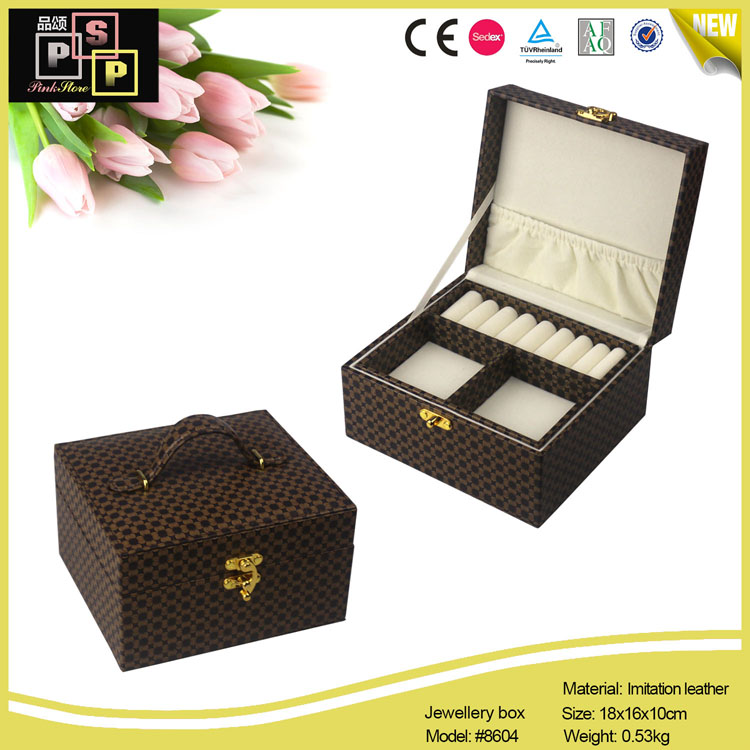 Brown Flower Vintage PU leather MDF Core Velvet Inside Jewelry Box