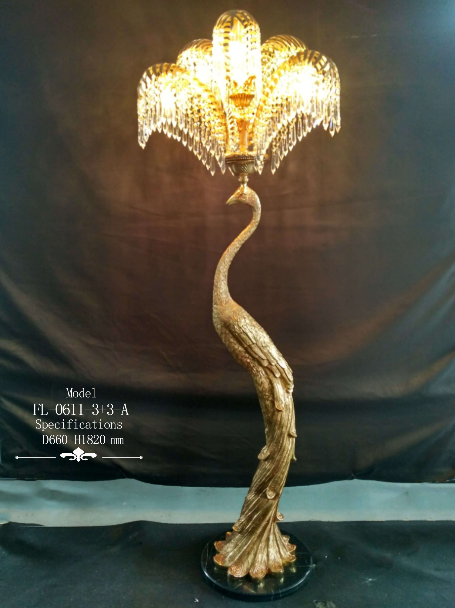 Причудливая декоративная латунная напольная лампа в форме павлина (FL-0611-6+3+1)
