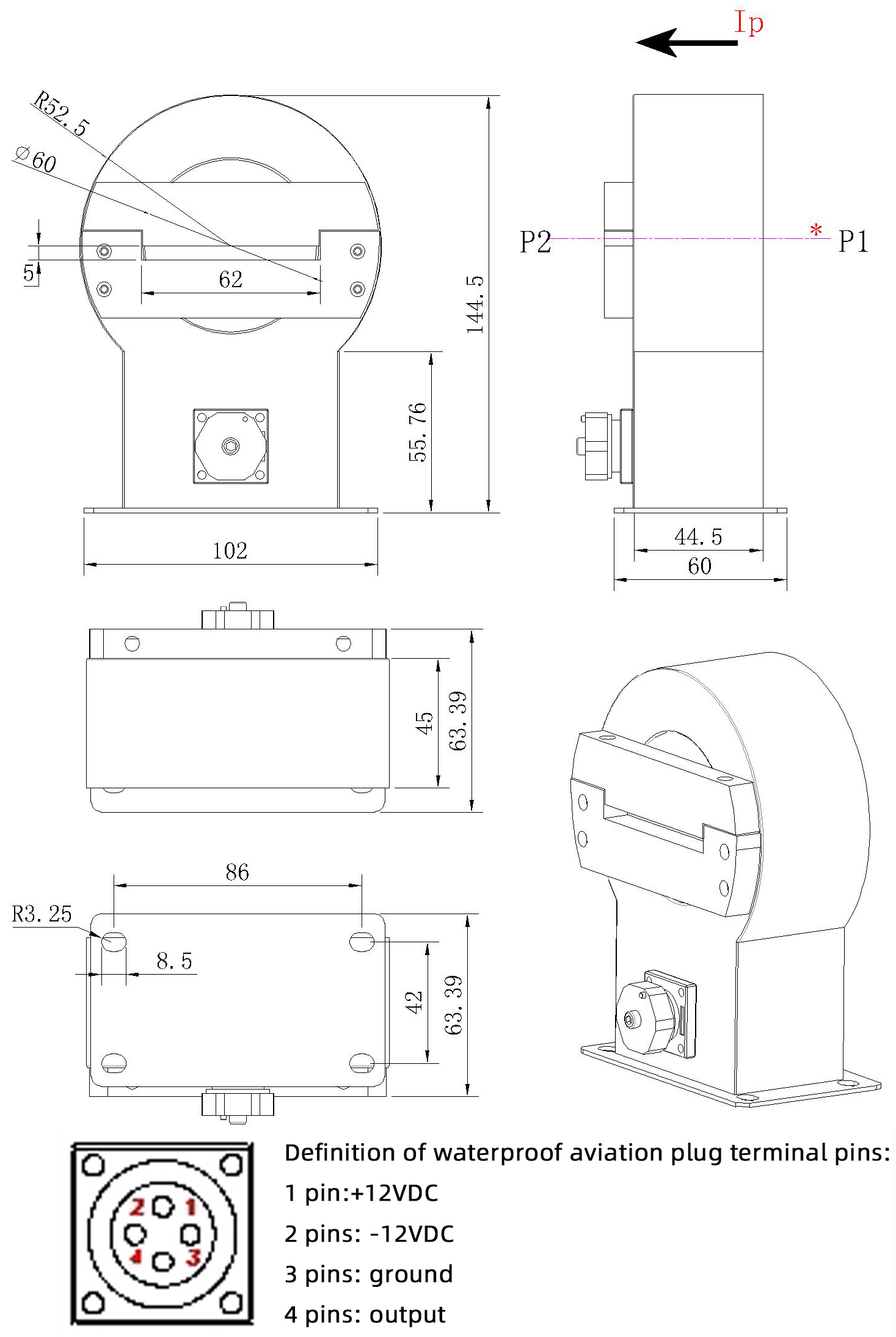 Shape and Installation Dimensions TRXL-60W Transformer Core Grounding Sensor Hugis at Mga Dimensyon ng Pag-install