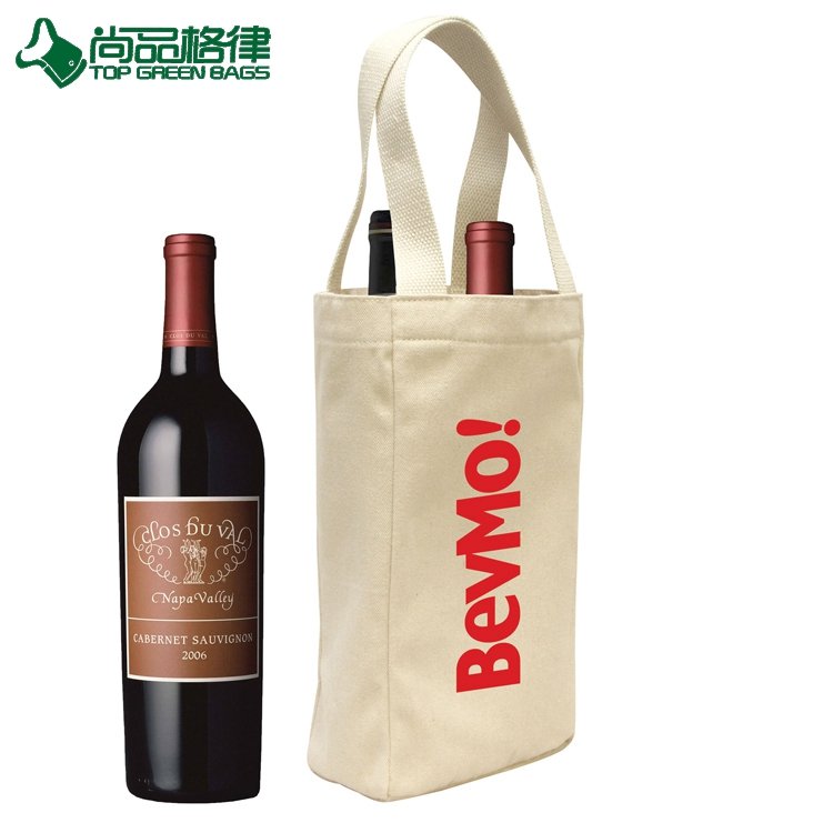 Reusable Cotton Canvas Shopping Tote Wine Bag Two Pack Bottle Wine Bag (TP-WB123)