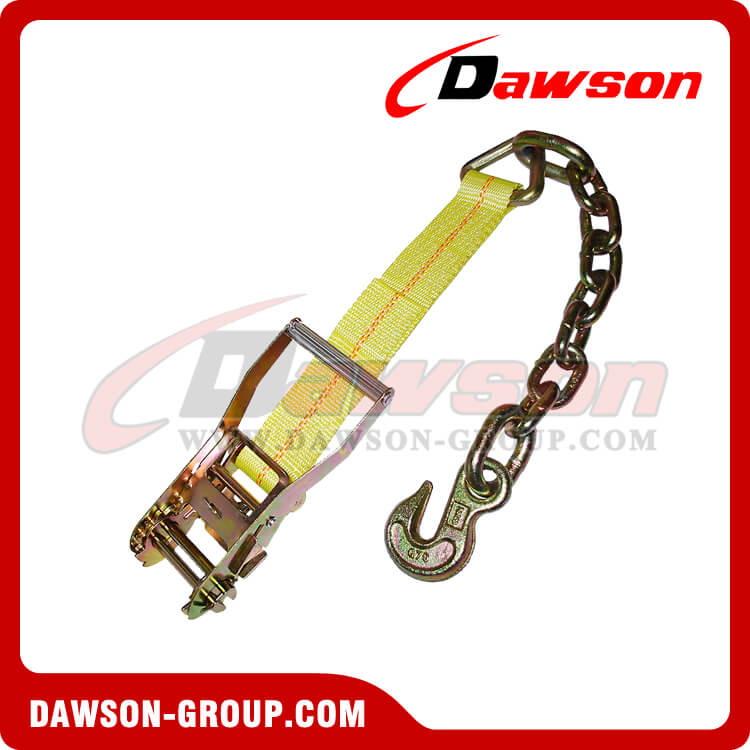 2 inch Ratchet Strap Short End with Chain and Hook, 2" Ratchet Tie Down Lashing Belts - China 2 Inch Ratchet Straps With Chain Ends