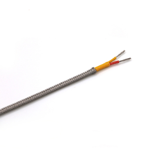 Fiberglass insulated parallel construction thermocouple wire & extension wire with metal overbraid - Single pair