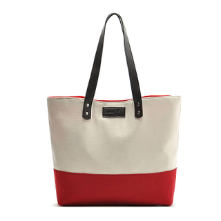 Heavy Duty Gusseted Stripe Canvas Tote with PU Handles
