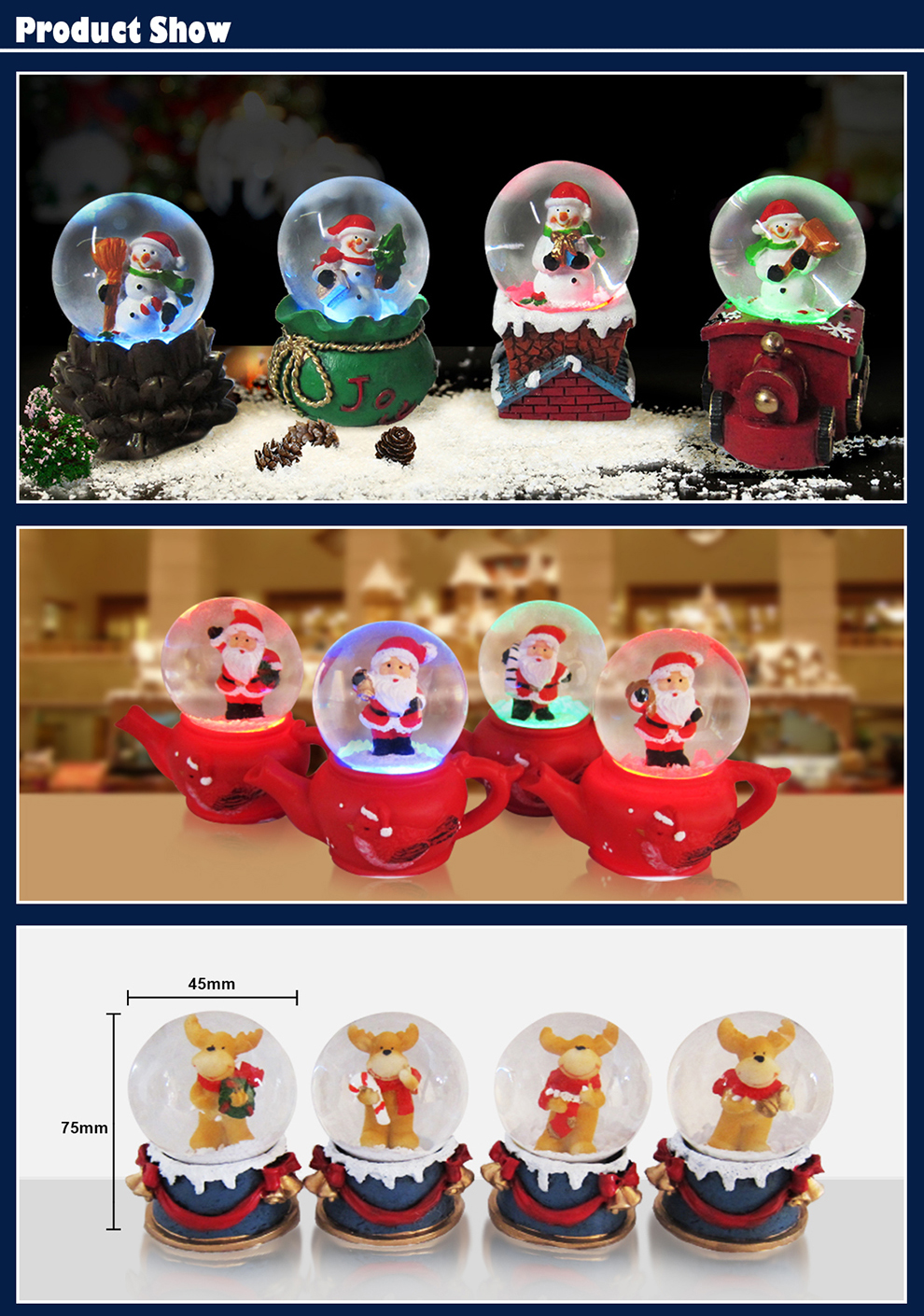 Fashion Latest Electric Christmas Snow Globe LED Water Globe with LED