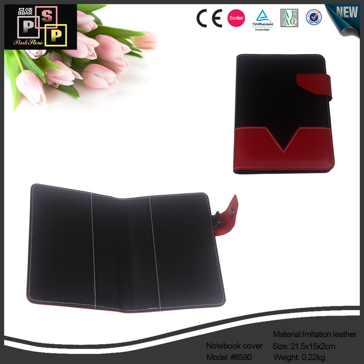 Red And Black Color PU leather A6 Note Book Cover